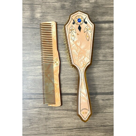 Vintage Art Deco Celluloid Vanity Set | 1940’s| Faux Marble Peach Design - Picture 2 of 10